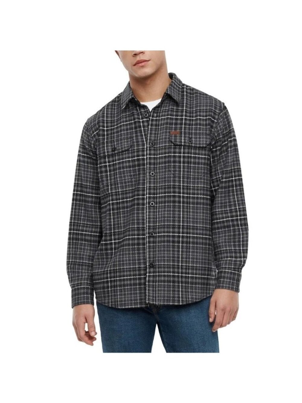 Orvis Men's S Classic Plaid Flannel Button-Up Shirt Jacket Black & Gray M1118